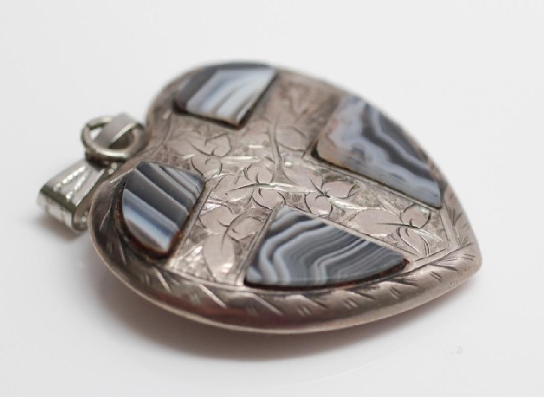 Antique Scottish Silver & Agate Heart Pendant (1 of 5)