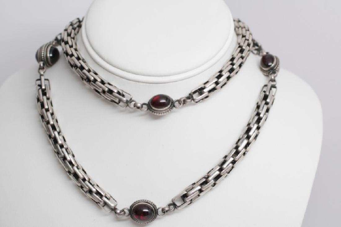 Heavy Sterling Silver & Cabochon Garnet Necklace (1 of 4)
