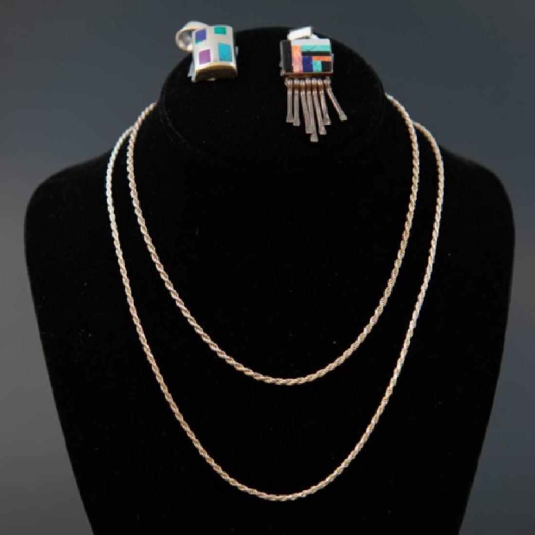 2 Silver Inlaid Pendants & 2 Silver Rope Chains (1 of 3)