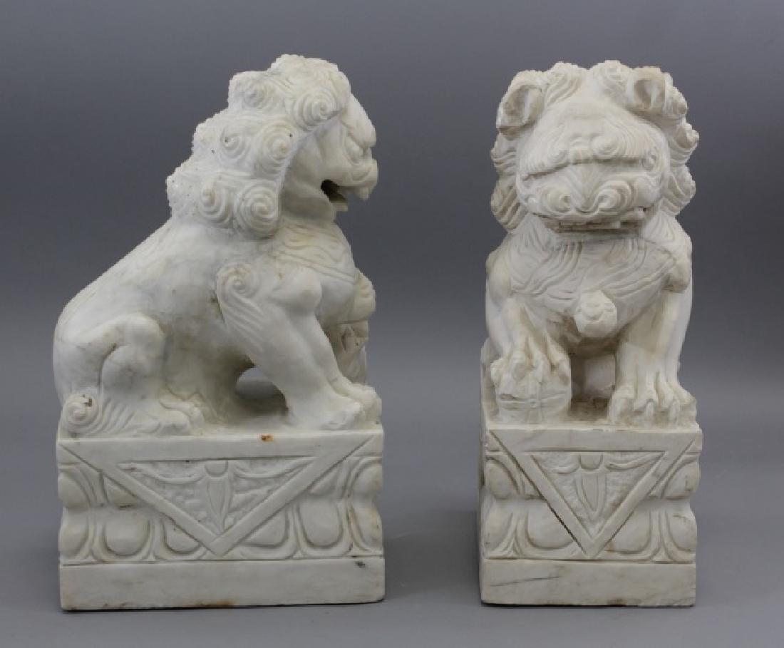 Pair Well Carved Marble Chinese Foo Dog Statues (1 of 9)