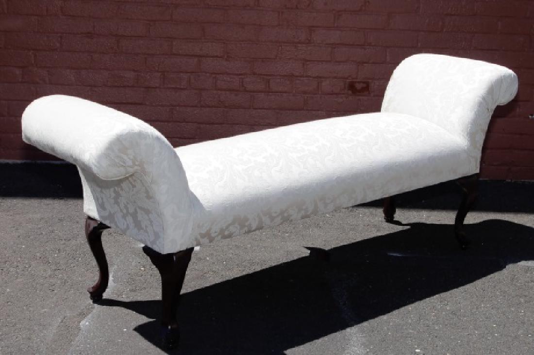 Rolled Arm Settee Bench w White Brocade Upholstery (1 of 4)