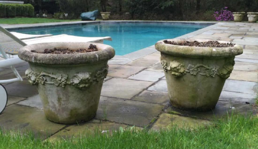 Pair Cast Stone Bacchus Grape Cluster Planter Pots (1 of 3)