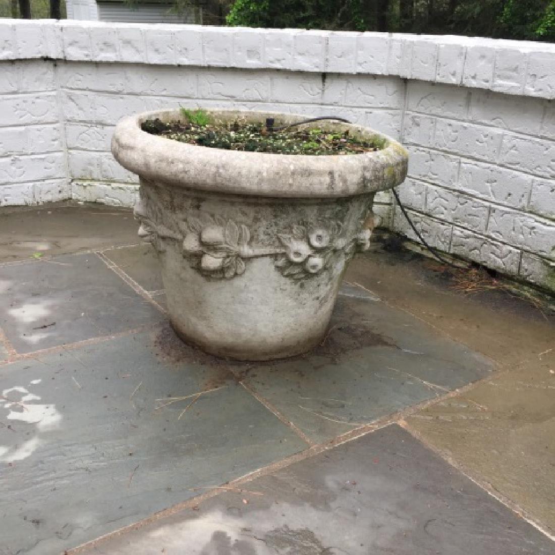 Pair Cast Stone Planter Pots w Fruit Cluster Motif (1 of 3)