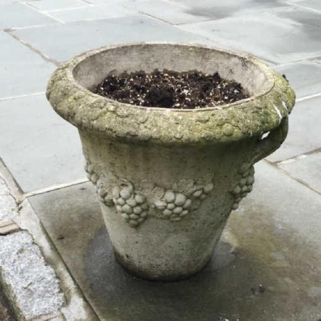 Pair Cast Stone Planter Pots w Grape Cluster Motif (1 of 4)