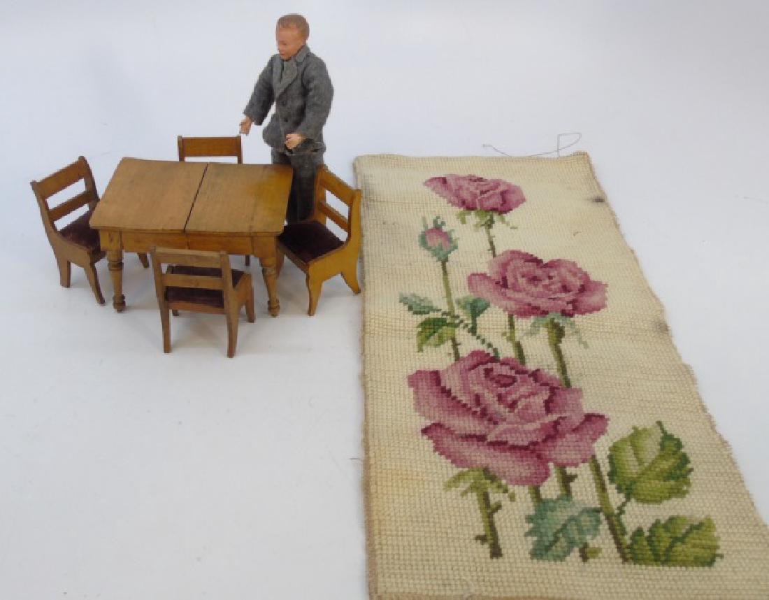 Antique German Dollhouse Furniture, Carpet & Doll (1 of 5)
