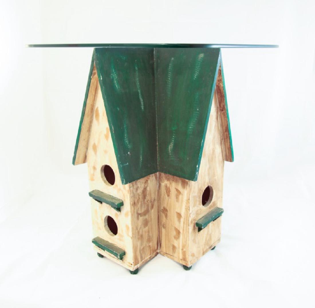 Painted Wood Birdhouse Side Table with Glass Top (1 of 4)