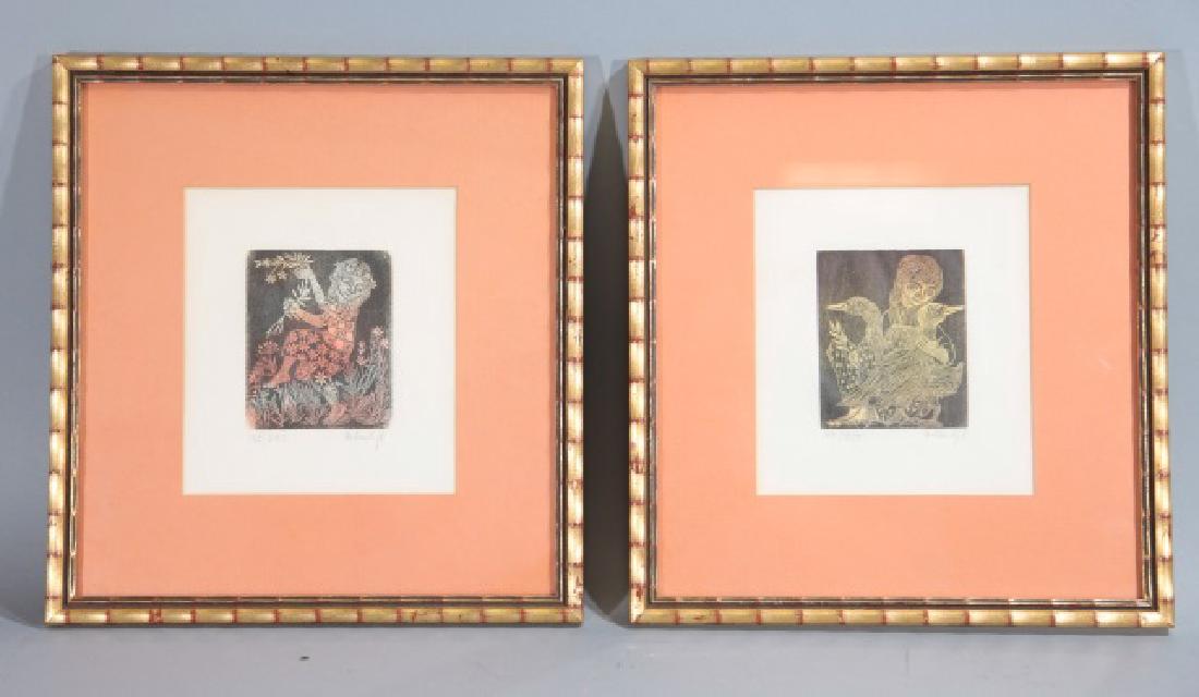 Pair of Number & Signed Wood Block Prints (1 of 6)