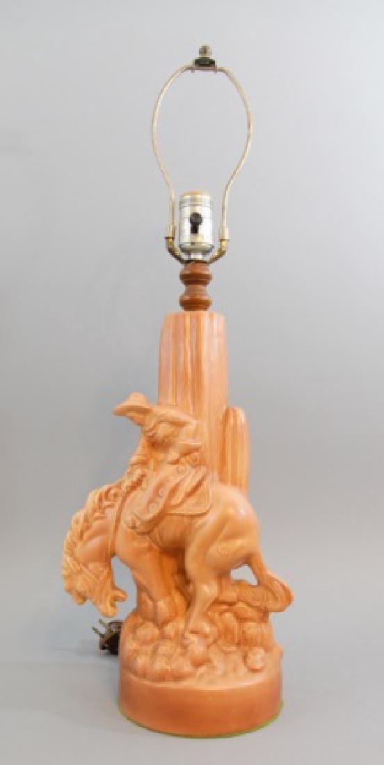 Vintage Cast Ceramic Cowboy Motif Table Lamp (1 of 4)