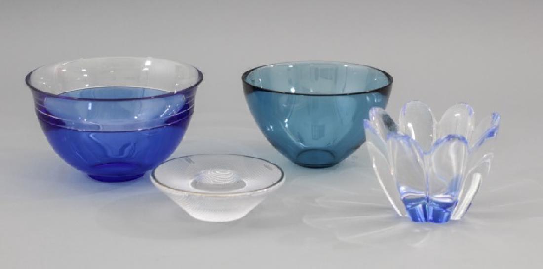3 Orrefors Blue Glass Dishes & Kosta Boda Candle (1 of 9)