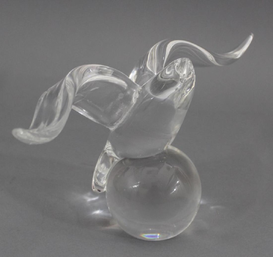 Steuben Signed  Art Glass Statue of Bird on Globe (1 of 4)
