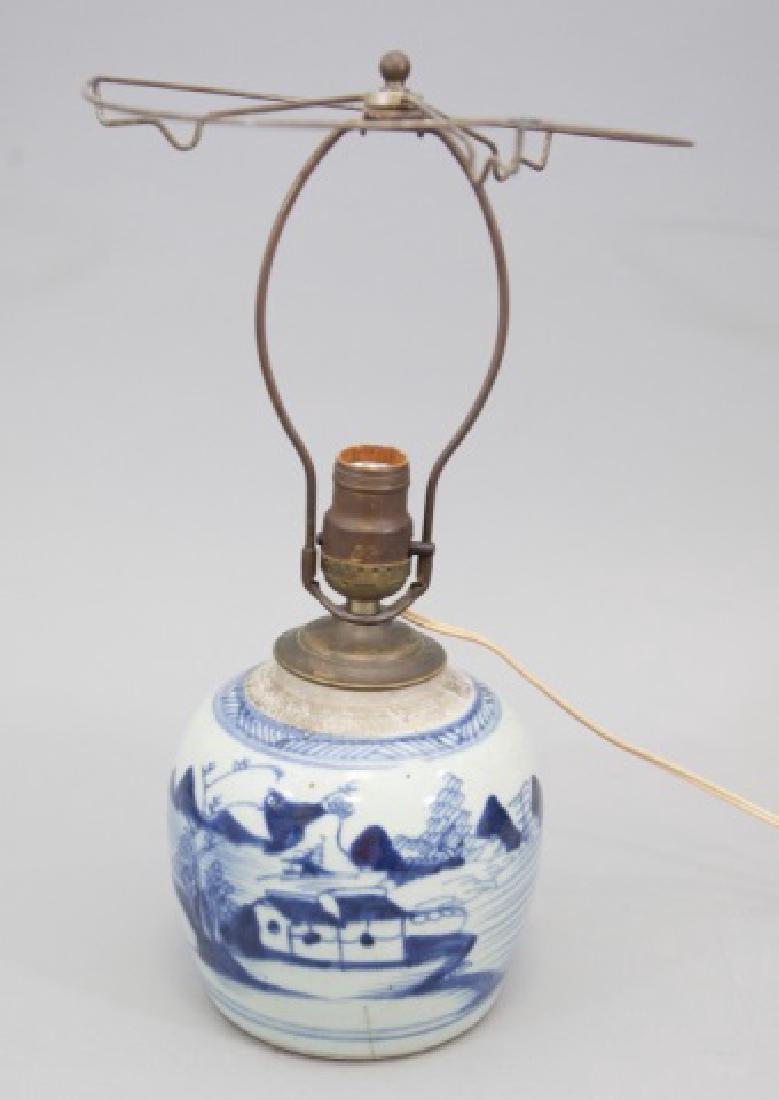 Antique Japanese Blue & White Porcelain Vase Lamp (1 of 5)