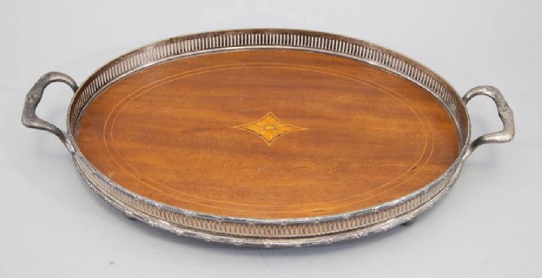 Vintage English Silver Plate Mahogany Serving Tray (1 of 6)