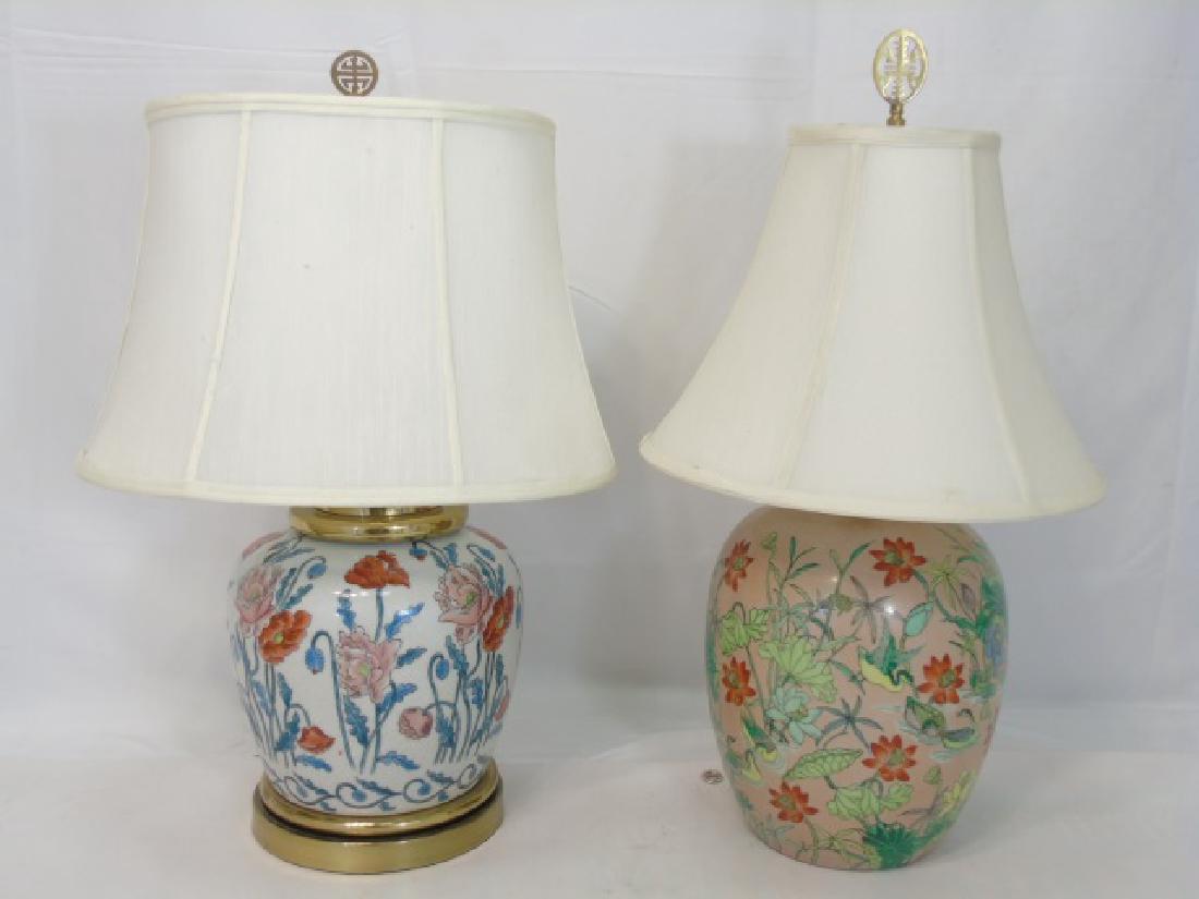 2 Chinese Porcelain Floral Vase Lamps w Poppies (1 of 4)