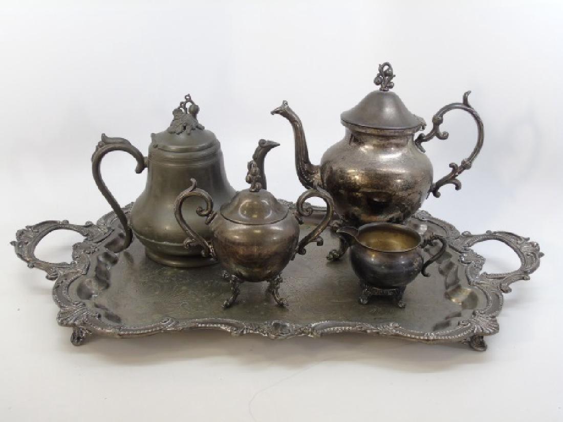 Antique 5 Piece Silver Plate Tea Set w Berry Motif (1 of 8)