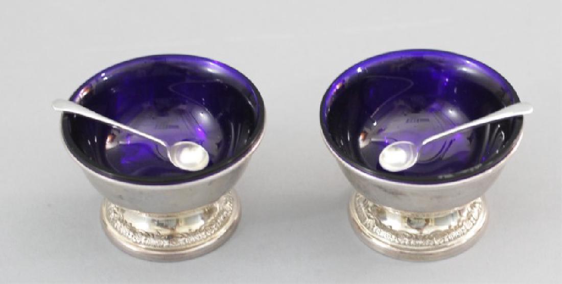 Pair Vintage Sterling Silver Master Salts w Spoons (1 of 9)