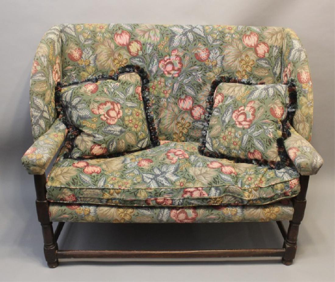 Vintage Upholstered Jacobean Style Settee w Pillow (1 of 5)