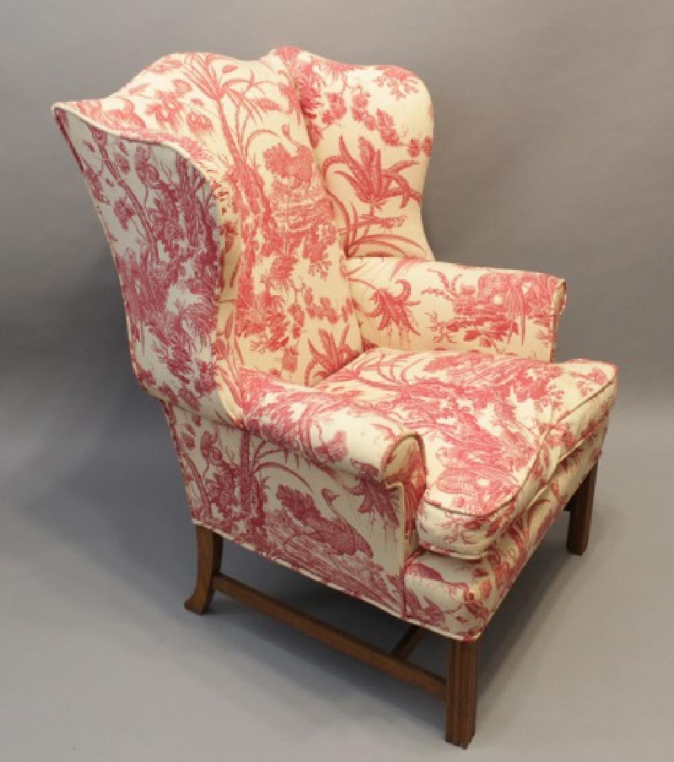 Vintage Wing Back Chair with Pink Toile Upholstery (1 of 6)