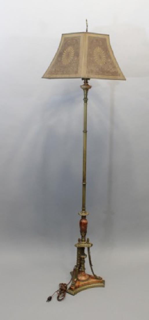 Antique Lamp with Bronze Tone, Marble Inset, Shade (1 of 6)