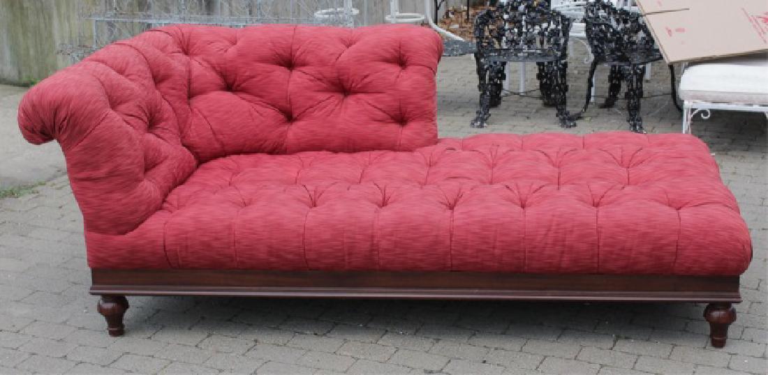 Vintage Red Upholstered Divan or Fainting Couch: Vintage Red Upholstered Divan or Fainting Couch, having durable faille fabric, tufted detail, solid wood frame and carved legs. Measures 33 x 78 x 40 inches.