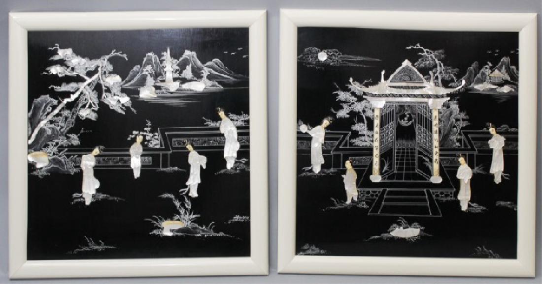 Pair Contemporary Chinese Paintings w Hardstone (1 of 9)