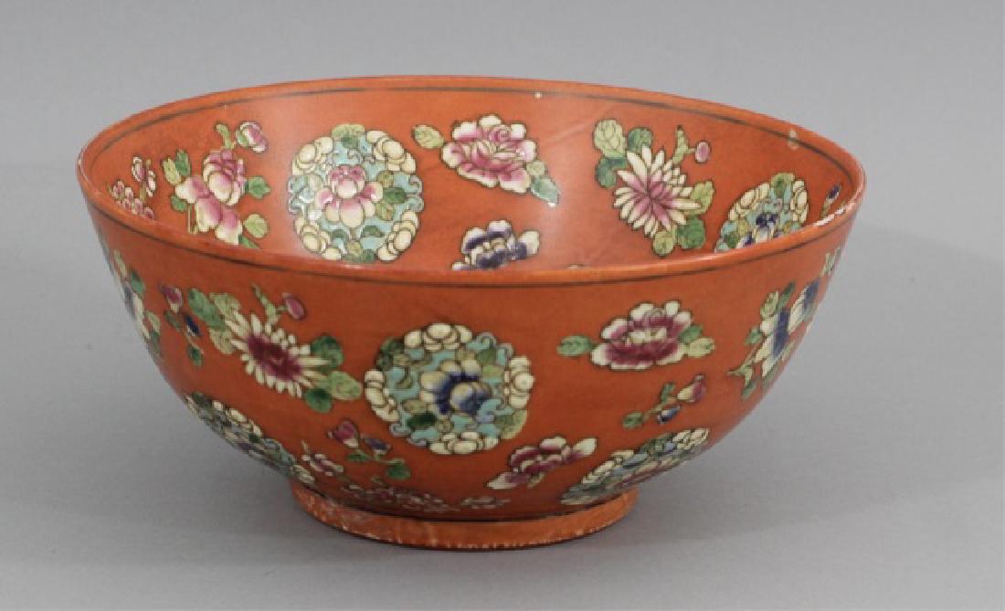 Vintage Red Ceramic Large Chinese Floral Bowl (1 of 7)