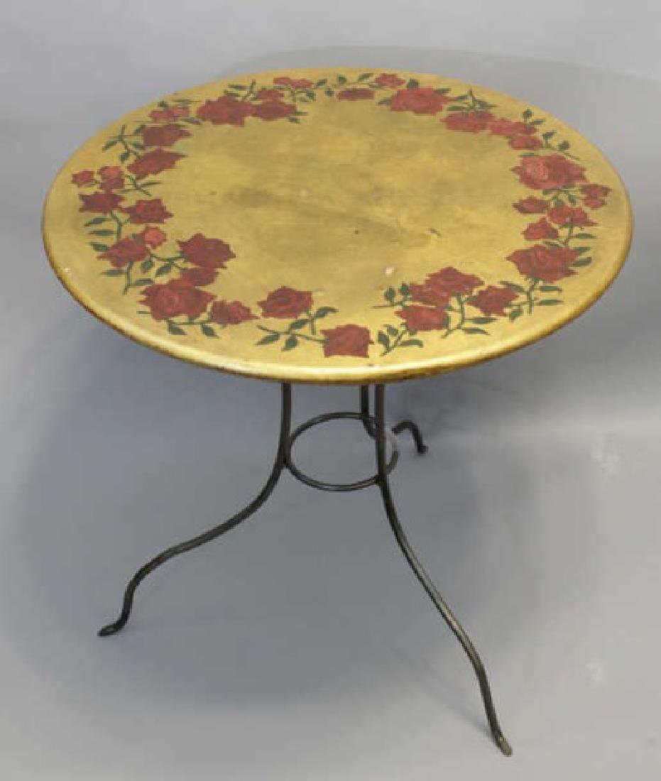 Hand-Painted Wood Pedestal Accent Table Iron Base (1 of 3)