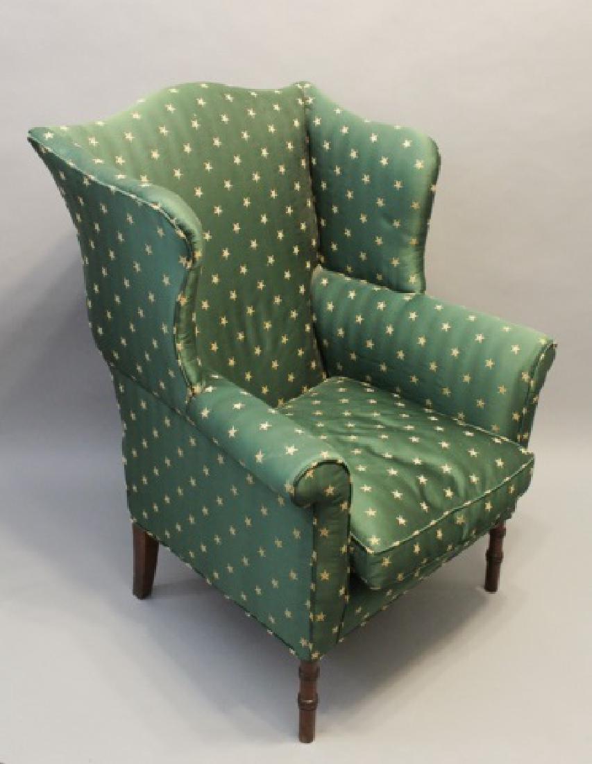 Vintage Wing Back Chair w Green & Gold Upholstery (1 of 7)