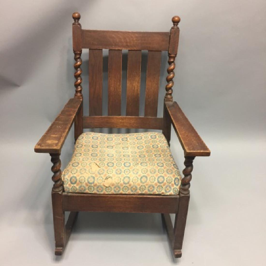 Antique Quarter-Sawn Oak Rocker with Barley Twist (1 of 6)
