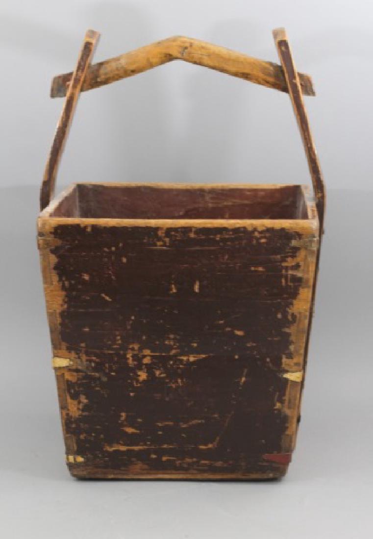 Antique Distressed Wood - Carved Chinese Basket (1 of 7)