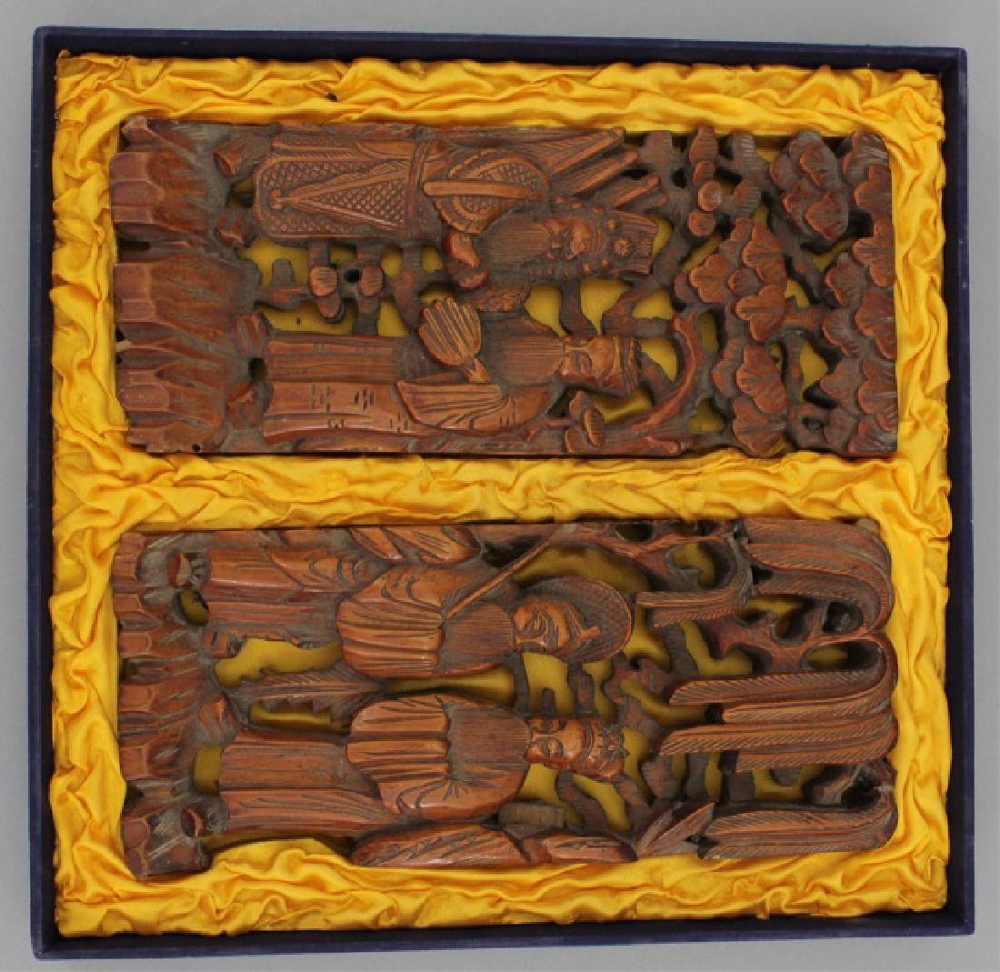 Boxed Pair of Vintage Wood Chinese Carvings (1 of 6)