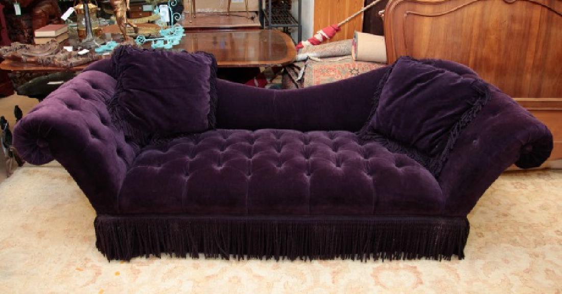 Contemporary Tufted Settee Sofa Velvet w Fringe (1 of 4)