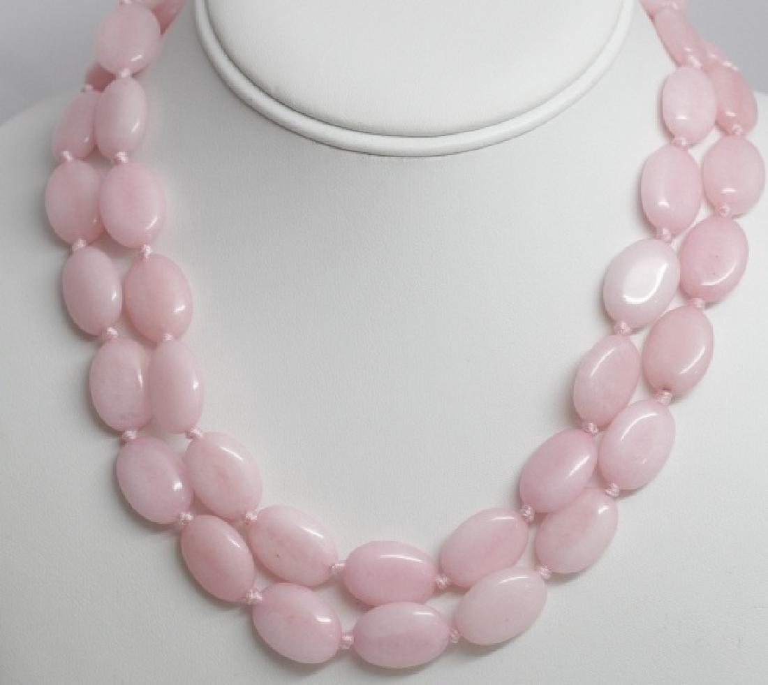 Pair Carved Oval Disc Bead Rose Quartz Necklaces (1 of 7)