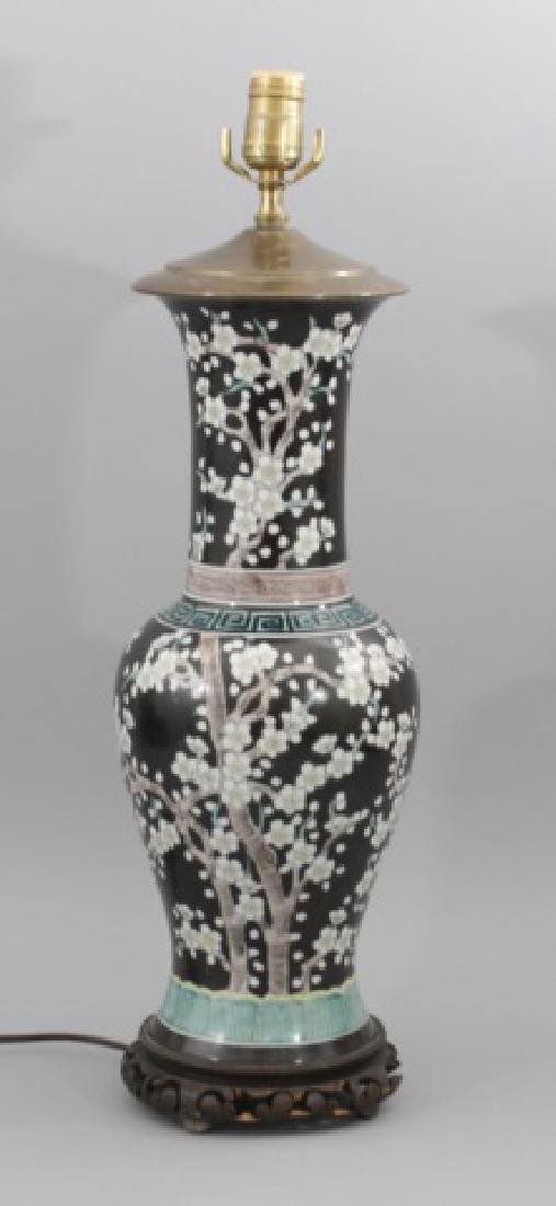 Vintage Chinese Ceramic Famille Noir Vase Lamp (1 of 7)