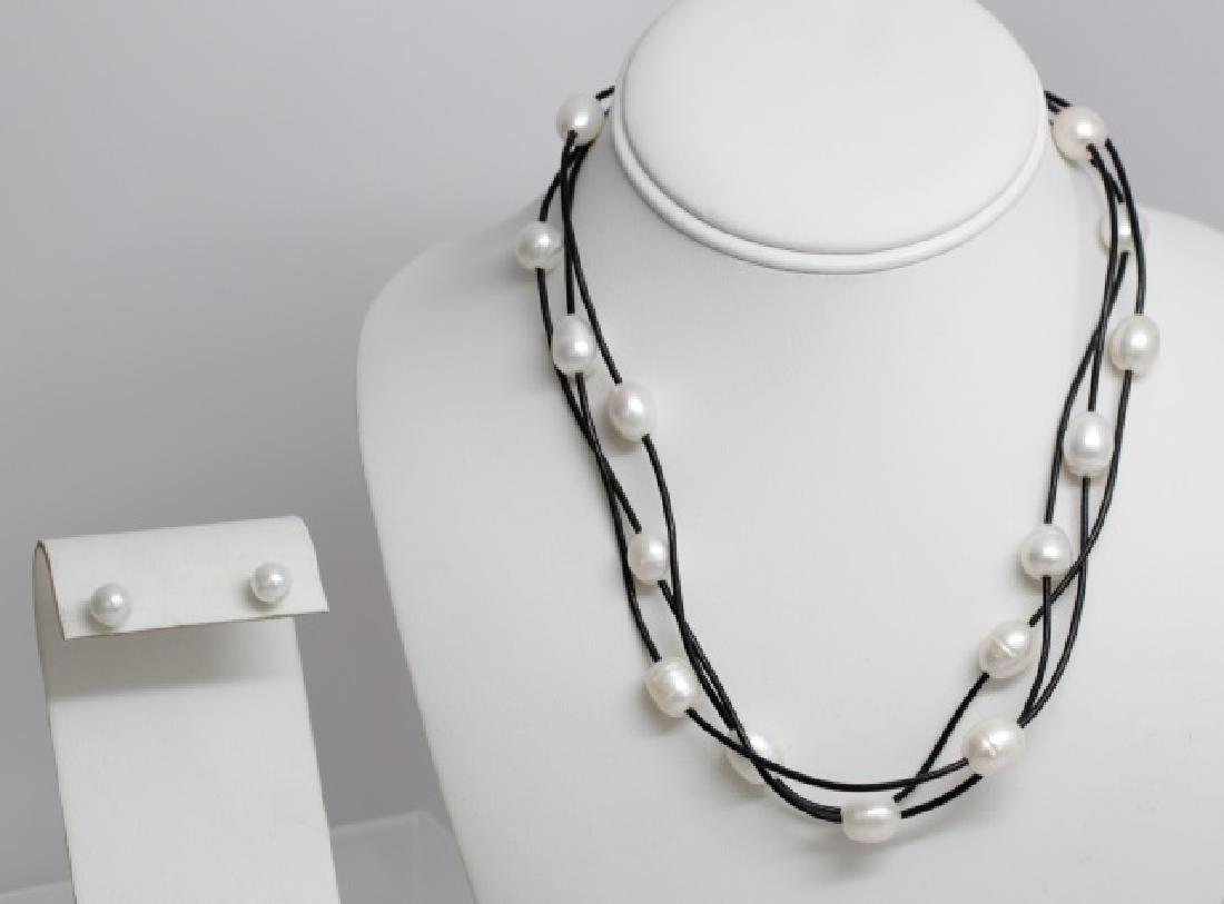 Contemporary Baroque Pearl & Leather Necklace (1 of 7)