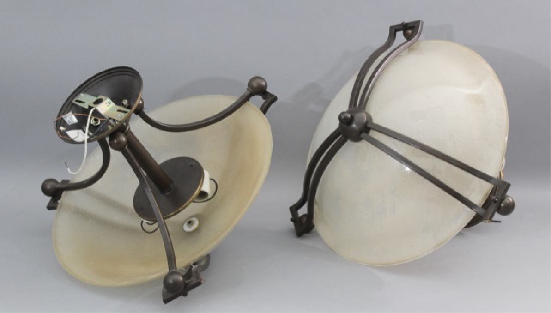 Pair of Bronze Metal-Flecked Glass Ceiling Lamps (1 of 8)
