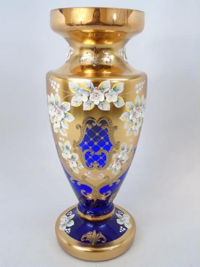 Blue & Gold Ornate Bohemian Glass Vase (1 of 3)