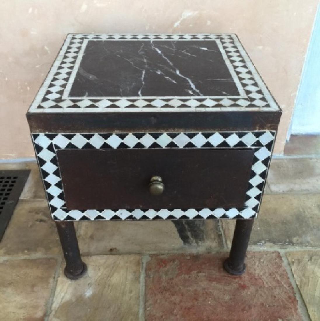 Metal, Marble & Mosaic Tile End Table w Drawer (1 of 3)