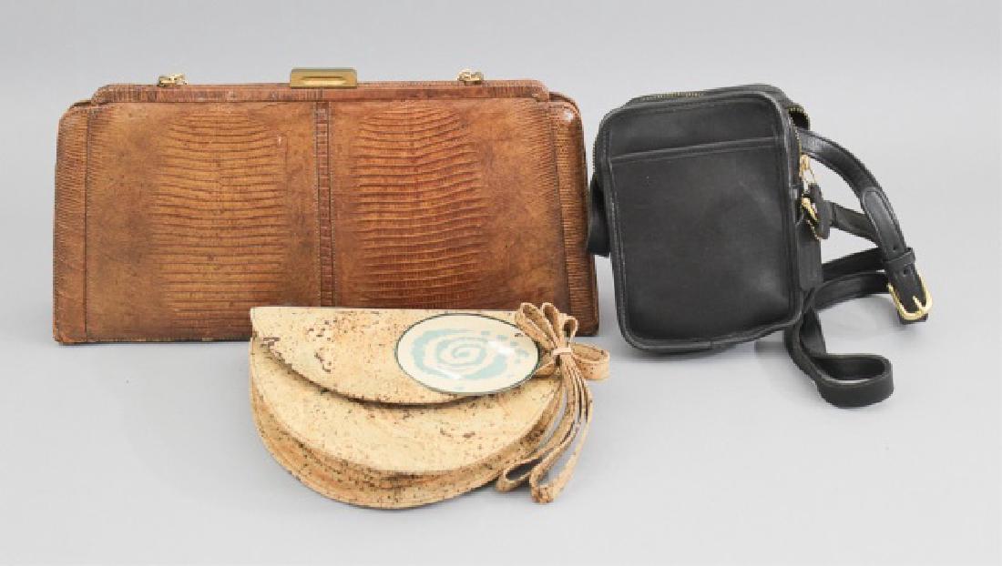 3 Vintage Handbags 1950s Brown Lizard, Coach, Cork (1 of 9)
