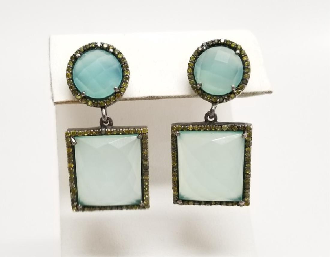 Antique Green Diamond & Stone Dangle Earrings (1 of 5)