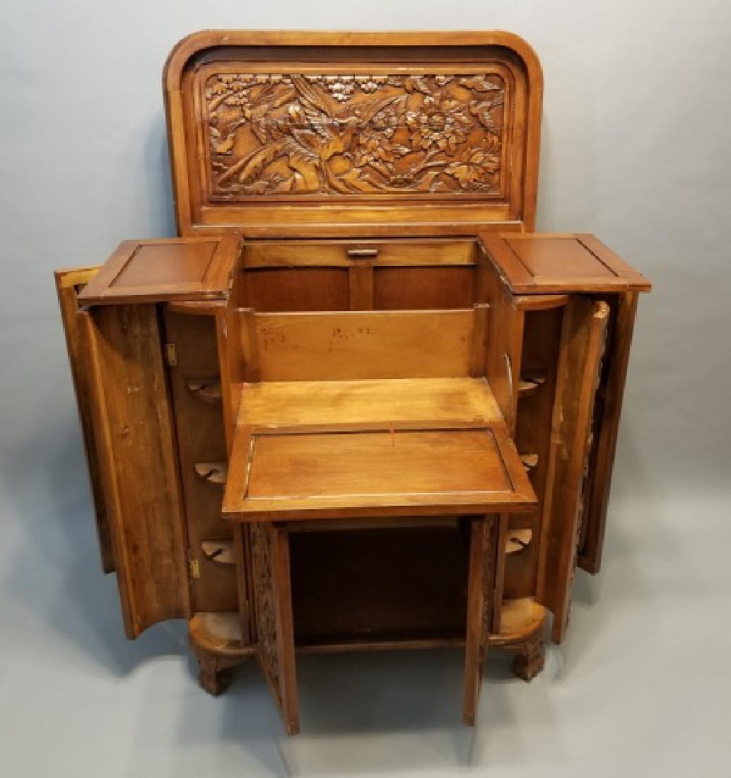 Chinese Style Carved Wood Bar Cabinet w Lift Top (1 of 9)