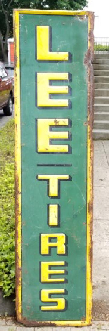 Early Vintage Lee Tires Painted Pressed Metal Sign (1 of 9)