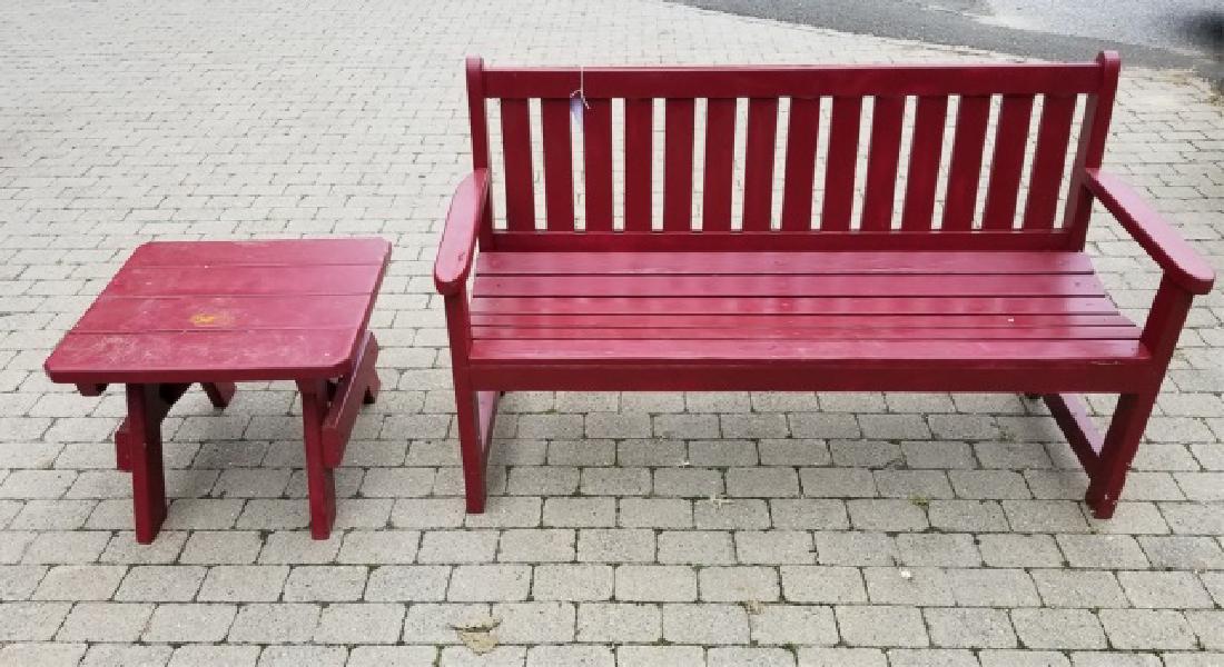 Red Painted Wooden Garden Bench & Side Table (1 of 8)