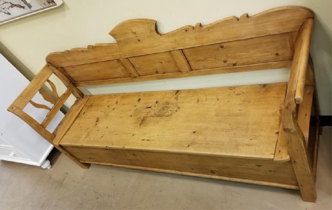 Antique 19th C Large Pine Storage Seat Hall Bench (1 of 8)