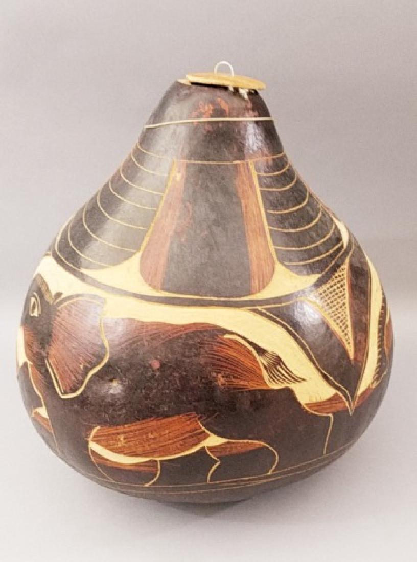 Hand Carved Large African Gourd with Elephants (1 of 7)