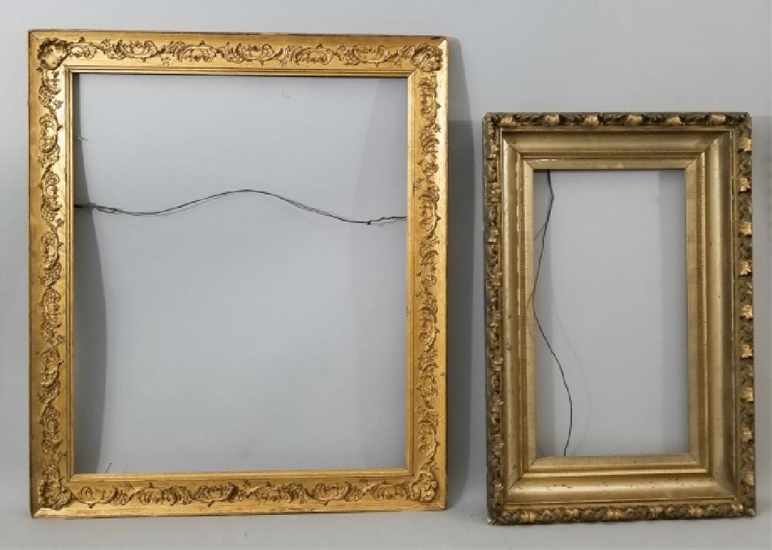 2 Well Made 19th Century Gilt / Gold Wood Frames: 2 Well Made 19th Century Gilt / Gold Wood Picture Frames. Larger measures 28.5 x 24.5 inches, while smaller frame measures 16 x 24 inches.