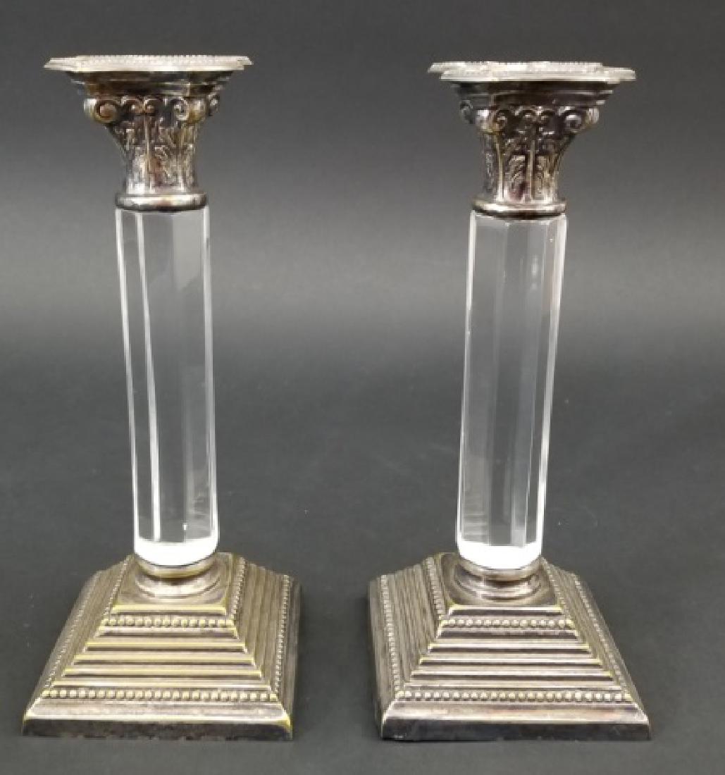 Pair Mid Century Modern Silver & Glass Candlestix (1 of 6)