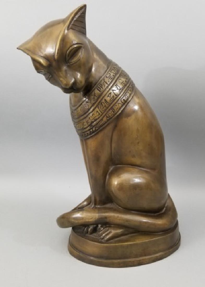 Bronze Egyptian Cat Statue with Hieroglyphics (1 of 7)