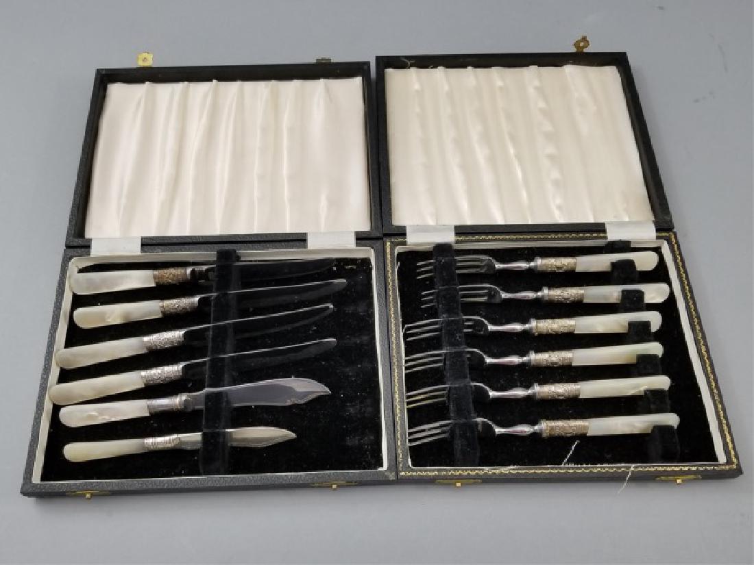 Mother of Pearl & Sterling Band Boxed Fish Set (1 of 10)