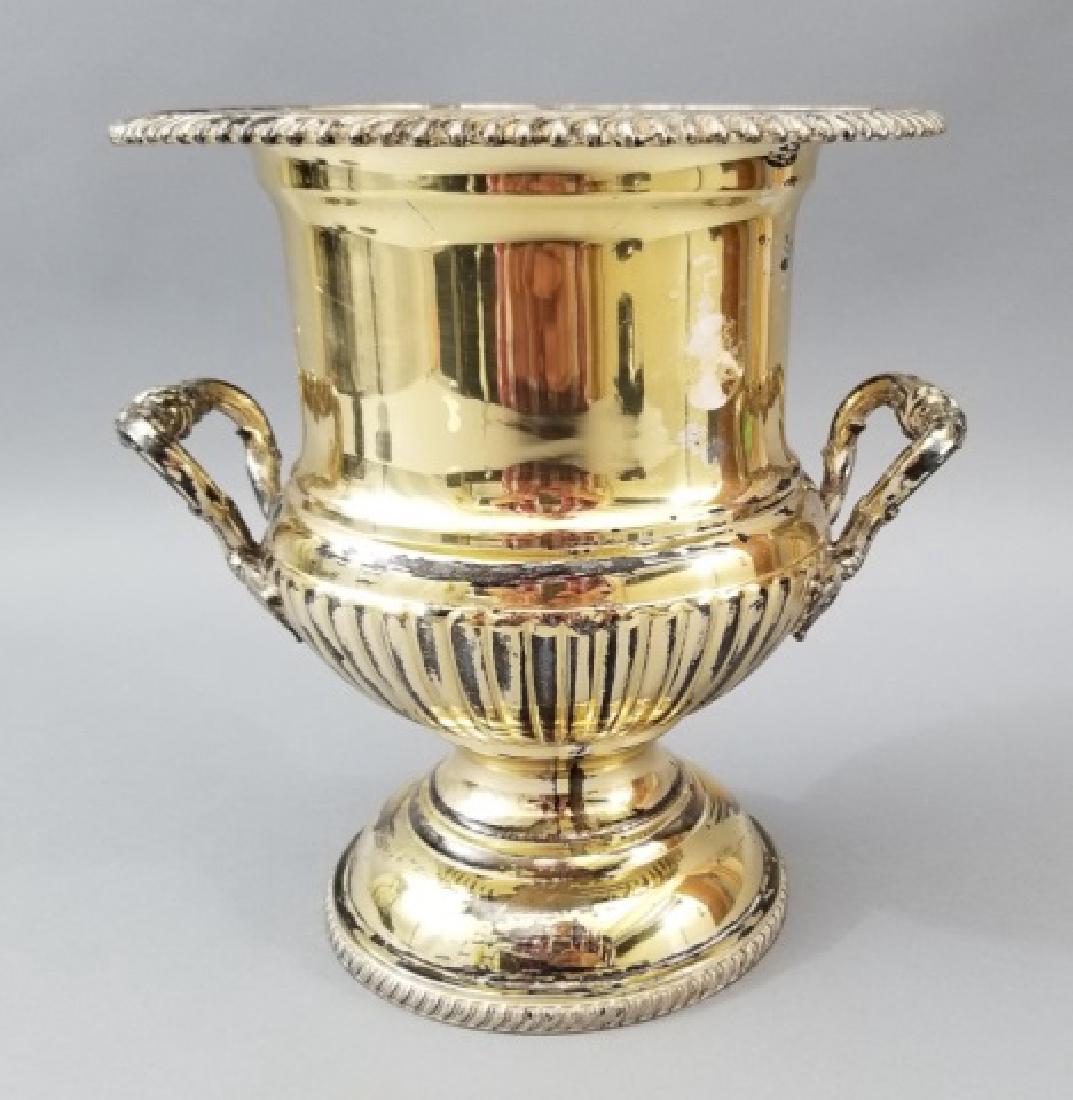 Silver Plate Urn Shaped Wine Cooler w Handles: Silver Plate Urn Shaped Wine Cooler w Handles, in a traditional classical style. Measures 10 inches high.