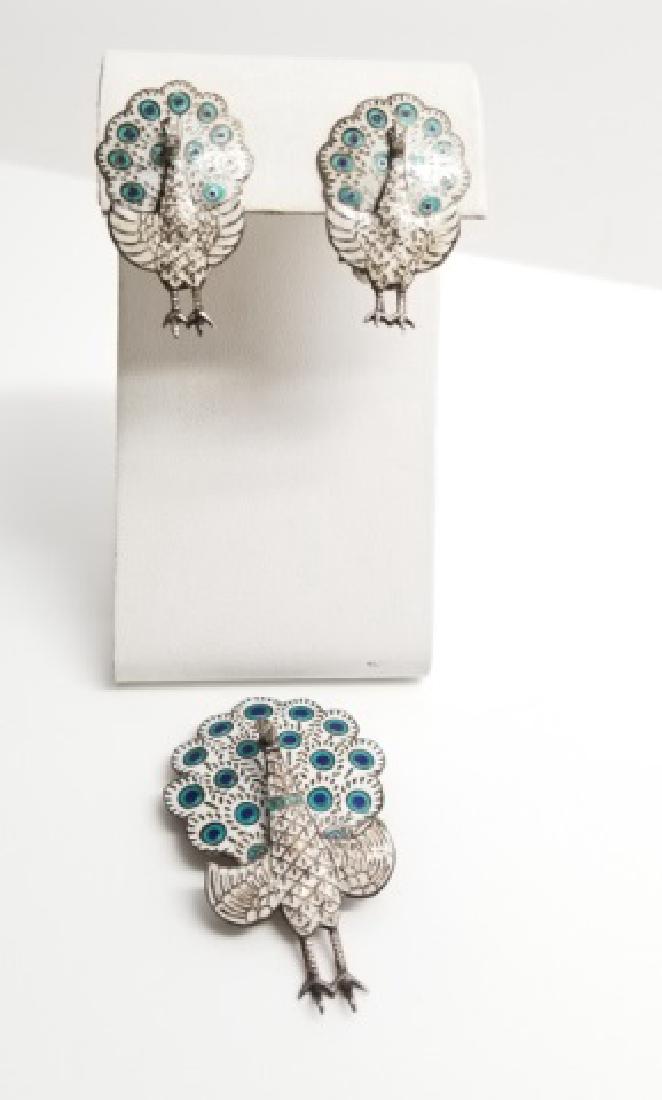 Vintage Sterling Silver Peacock Brooch & Earrings (1 of 9)